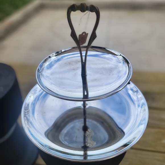 VTG Kromex Round Tidbit Tray Two-Tier Chrome And Brass Serving Tray - Picture 3 of 9